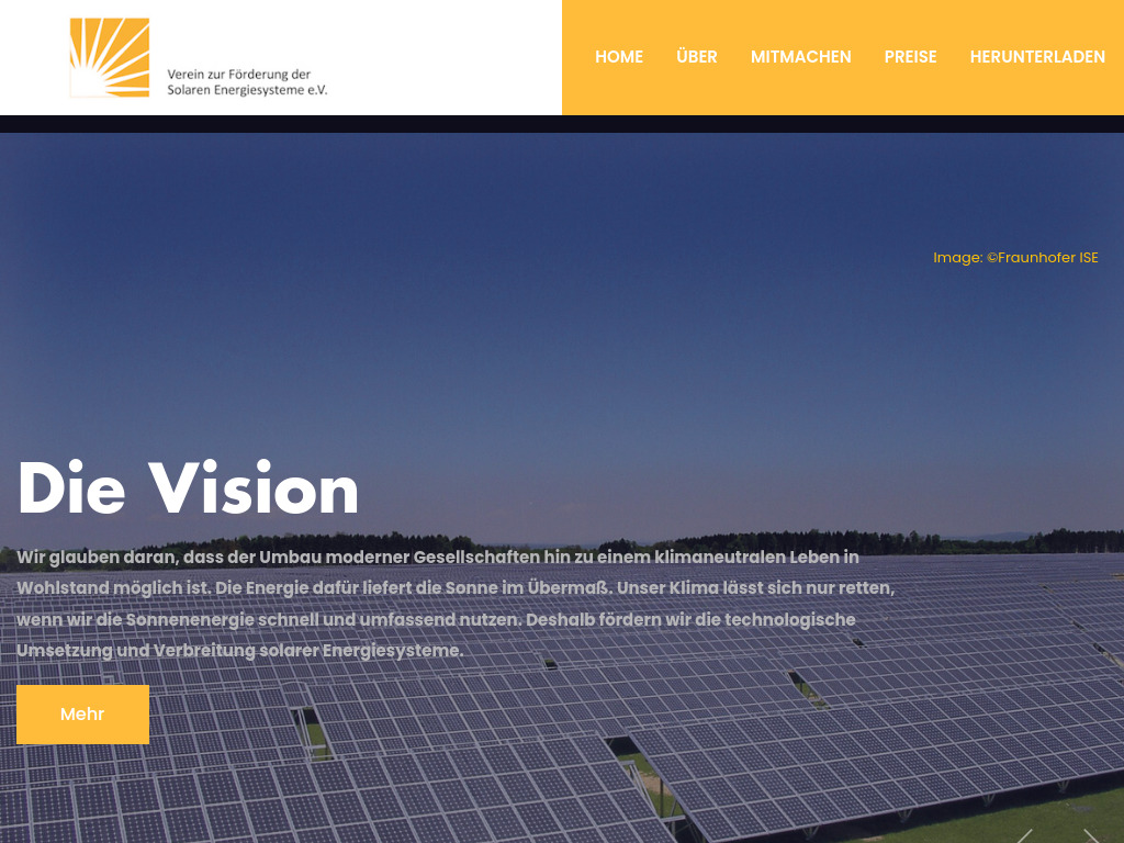 Website von Verein zur Förderung der Solaren Energiesysteme e. V. in Freiburg