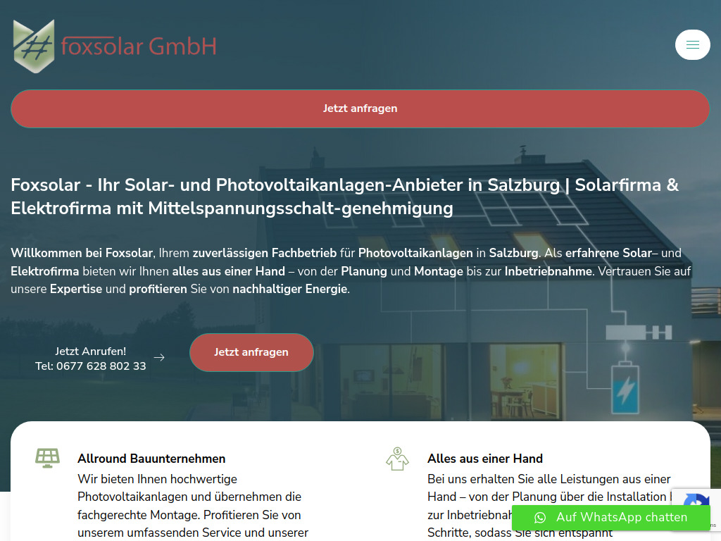 Website von Foxsolar GmbH in Salzburg