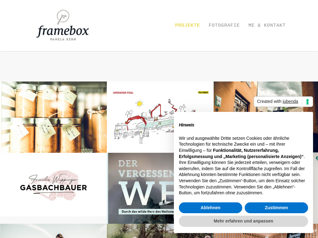Website von FRAMEBOX grafikdesign. fotografie. animation - Pamela Kern in Salzburg