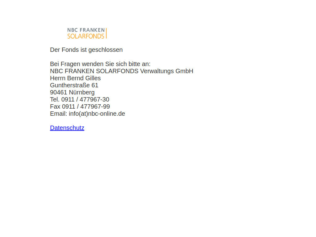 Website von NBC FRANKEN SOLARFONDS Verwaltungs GmbH in Nürnberg