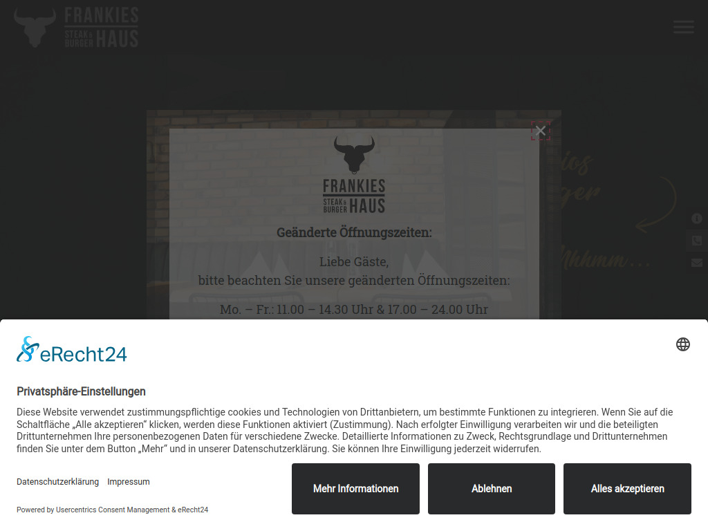 Website von Frankies Steak & Burger Haus in Kelsterbach