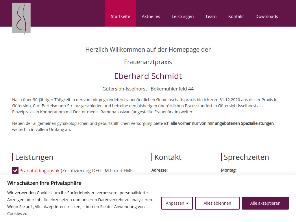 Website von Frauenarztpraxis Eberhard Schmidt in Gütersloh
