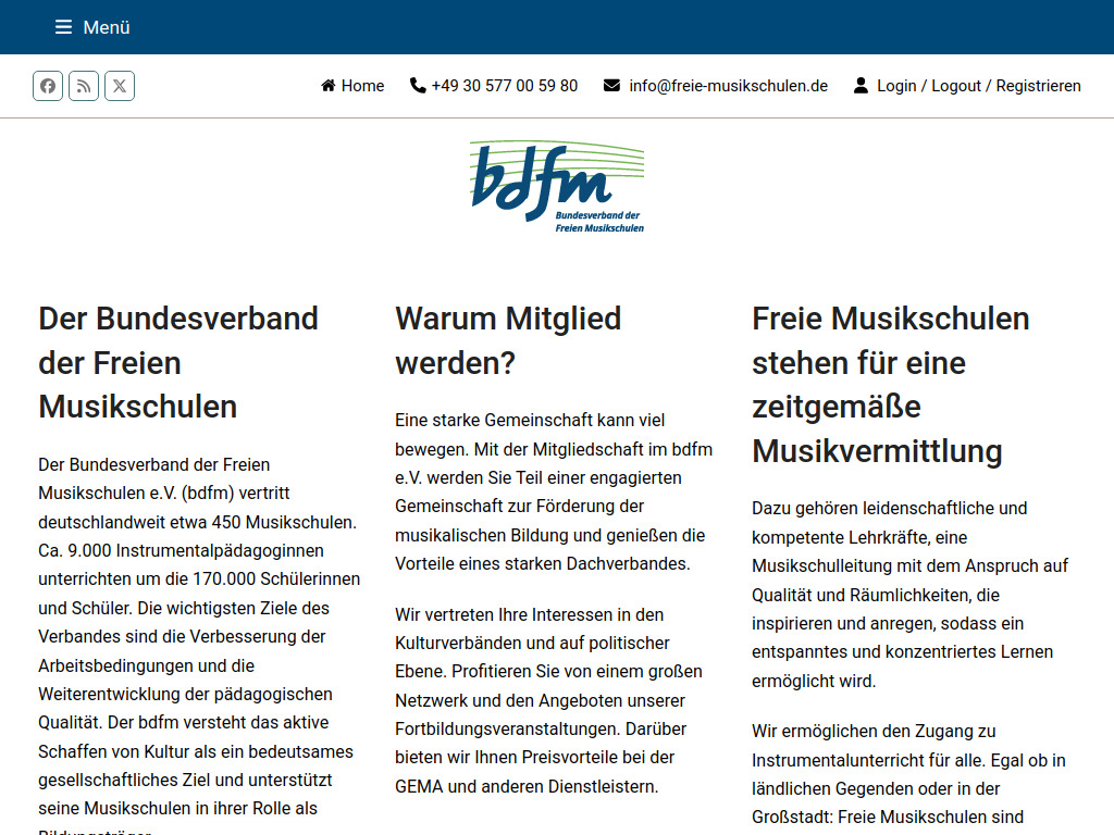 Website von Bundesverband der Freien Musikschulen e.V. in Berlin