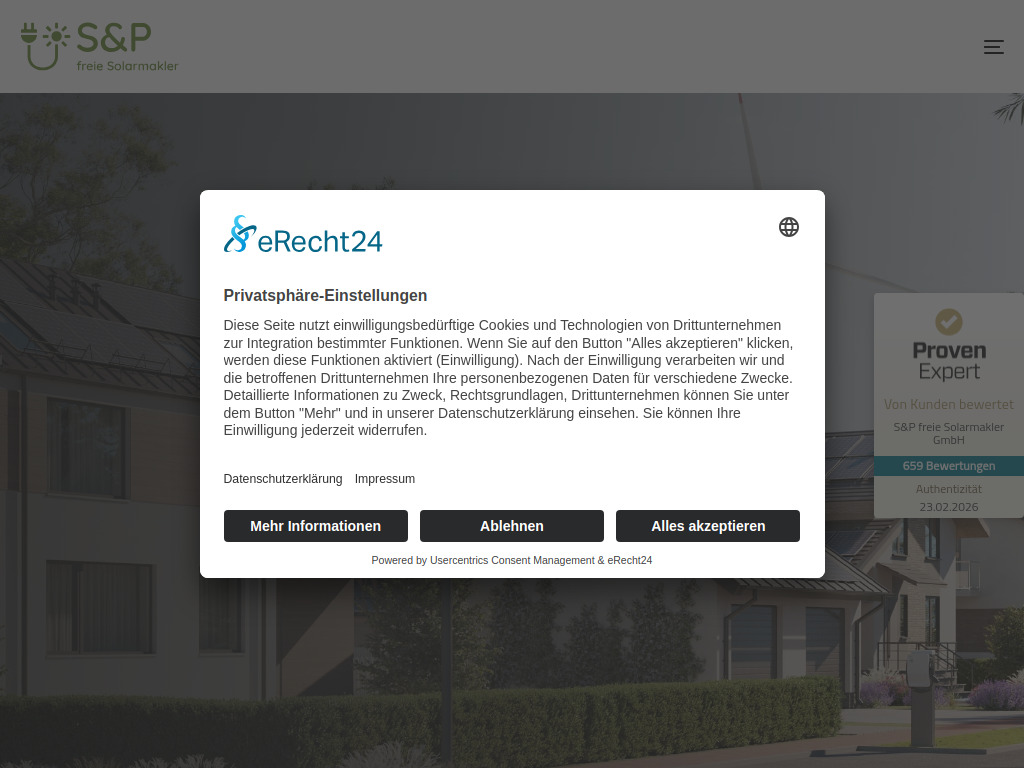 Website von S&P freie Solarmakler GmbH in Frankfurt am Main