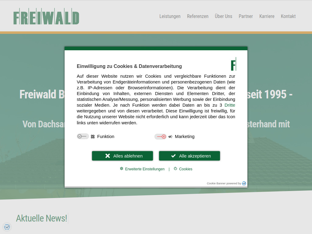 Website von Freiwald Bedachungen GmbH in Weißensee