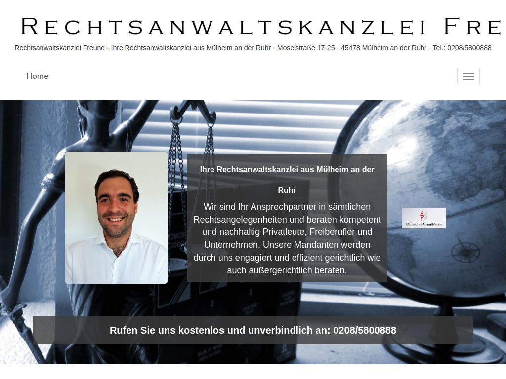 Website von Rechtsanwaltskanzlei Freund in Mülheim an der Ruhr