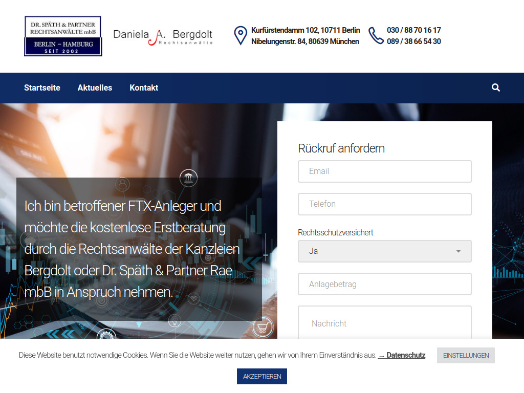 Website von Bergdolt Rechtsanwälte in München