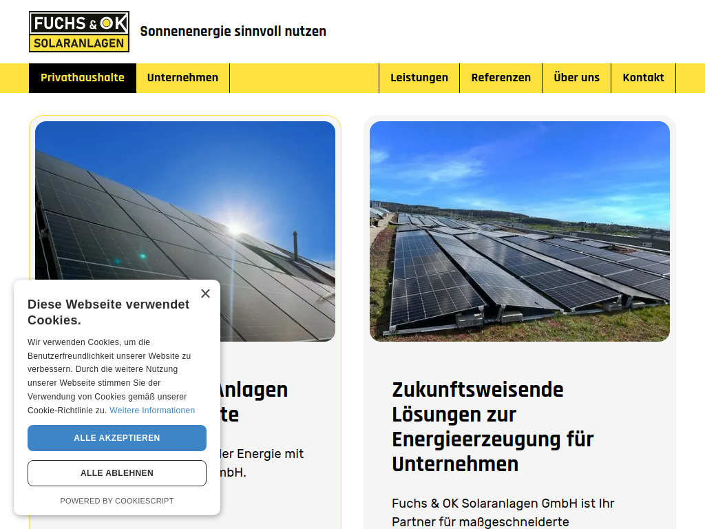 Website von Fuchs & OK Solaranlagen GmbH in Geislingen-Türkheim