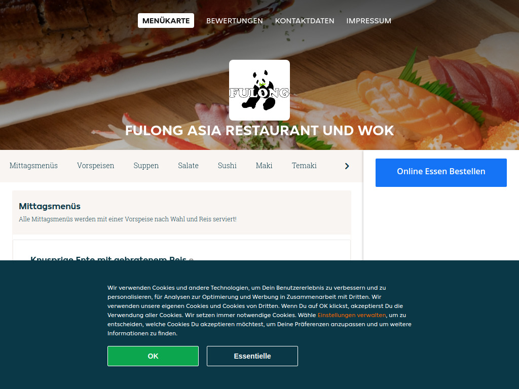 Website von Fulong Asia Restaurant und Wok - Essen online bestellen in Wien in Wien