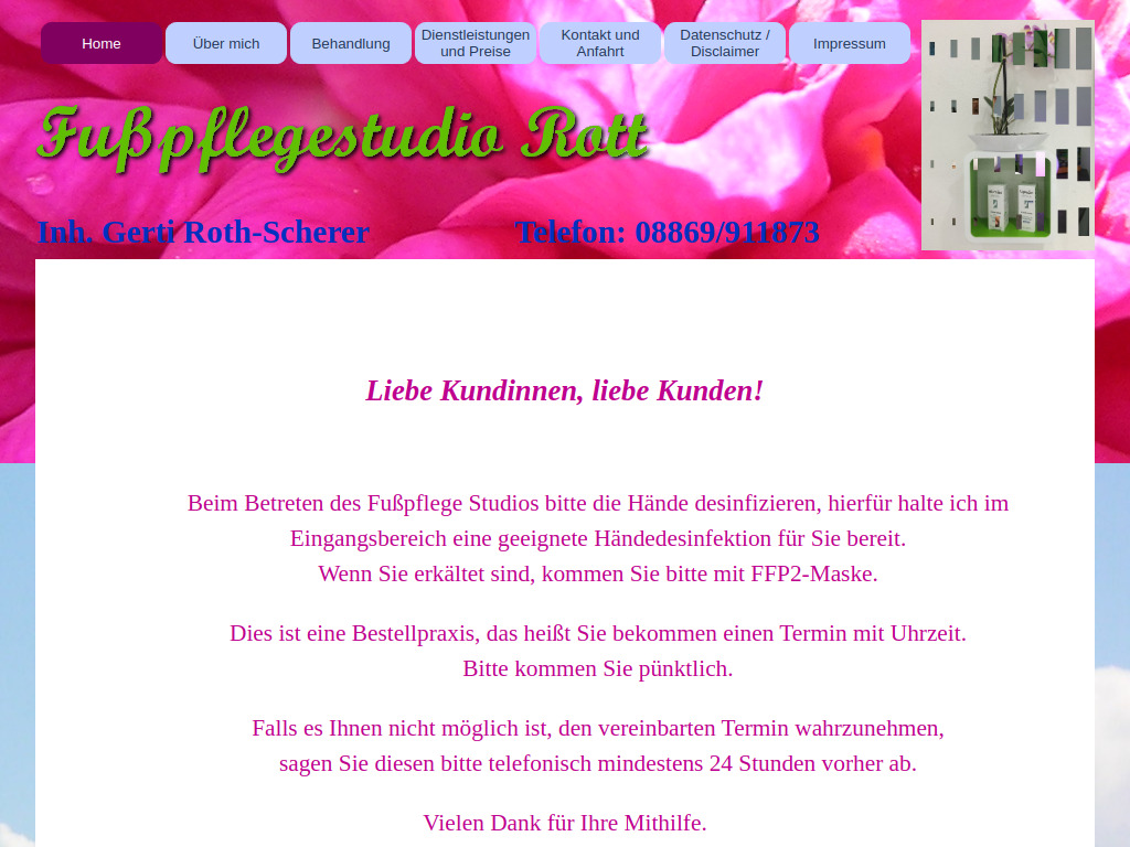 Website von Fußpflegestudio Rott in Rott