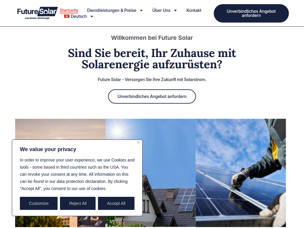 Website von Future Solar Energie AG in Zug