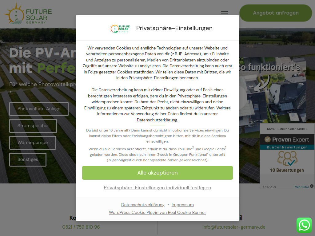 Website von RMW Future Solar GmbH in Bielefeld