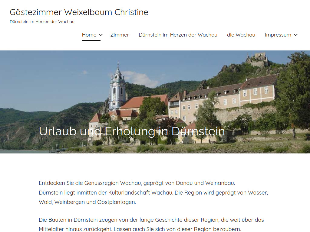 Website von Gästezimmer Weixelbaum Christine in Dürnstein