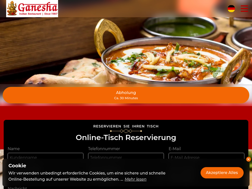 Website von Ganesha Indisches Restaurant Köln in Köln