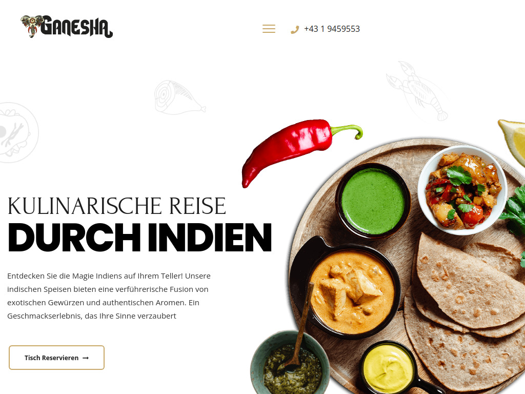 Website von Restaurant Ganesha in Wien