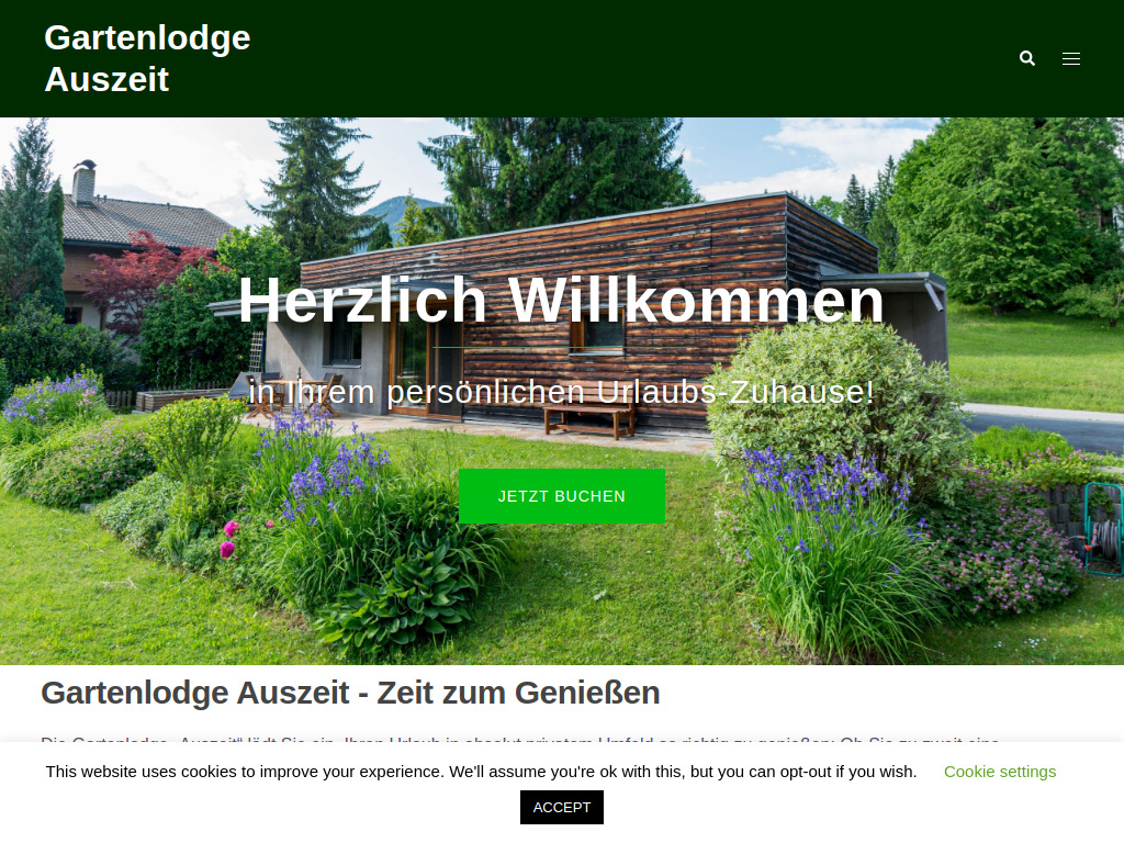 Website von Gartenlodge Auszeit in Nötsch
