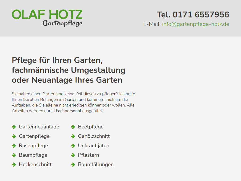 Website von Gartenpflege Hotz in Bitburg
