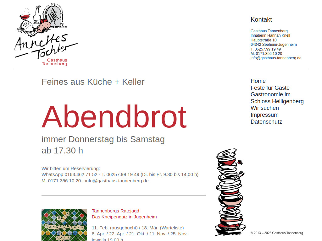 Website von Gasthaus Tannenberg in Seeheim-Jugenheim