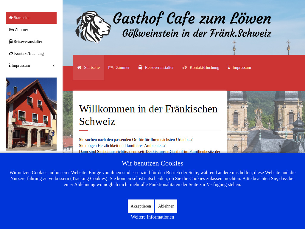 Website von Gasthof Cafe zum Löwen in Gößweinstein