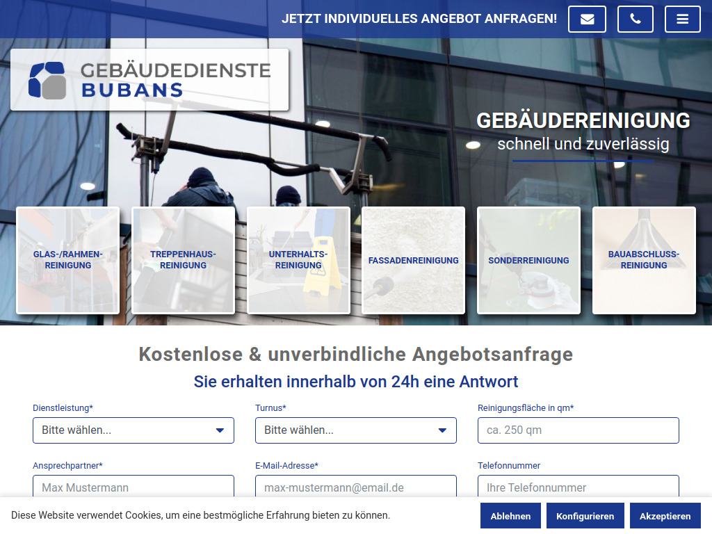 Website von Gebäudedienst Bubans Meisterbetrieb in Gelsenkirchen
