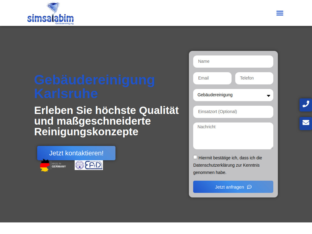 Website von Simsalabim Gebäudereinigung in Karlsruhe