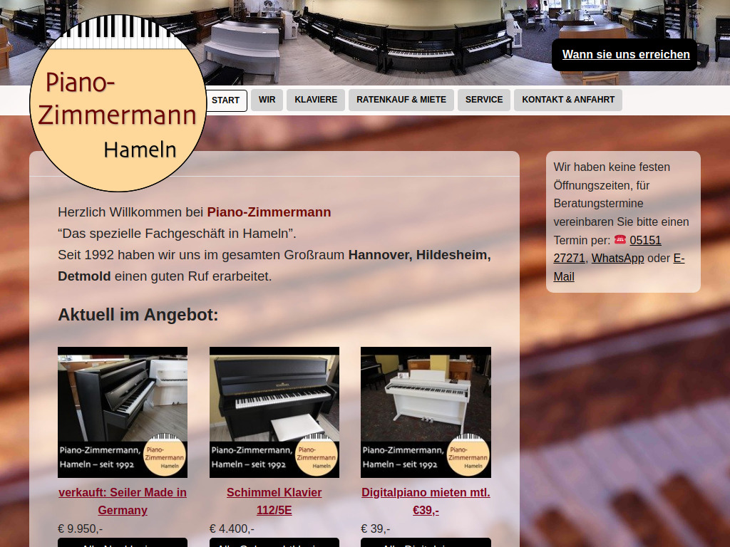 Website von Piano-Zimmermann in Hameln