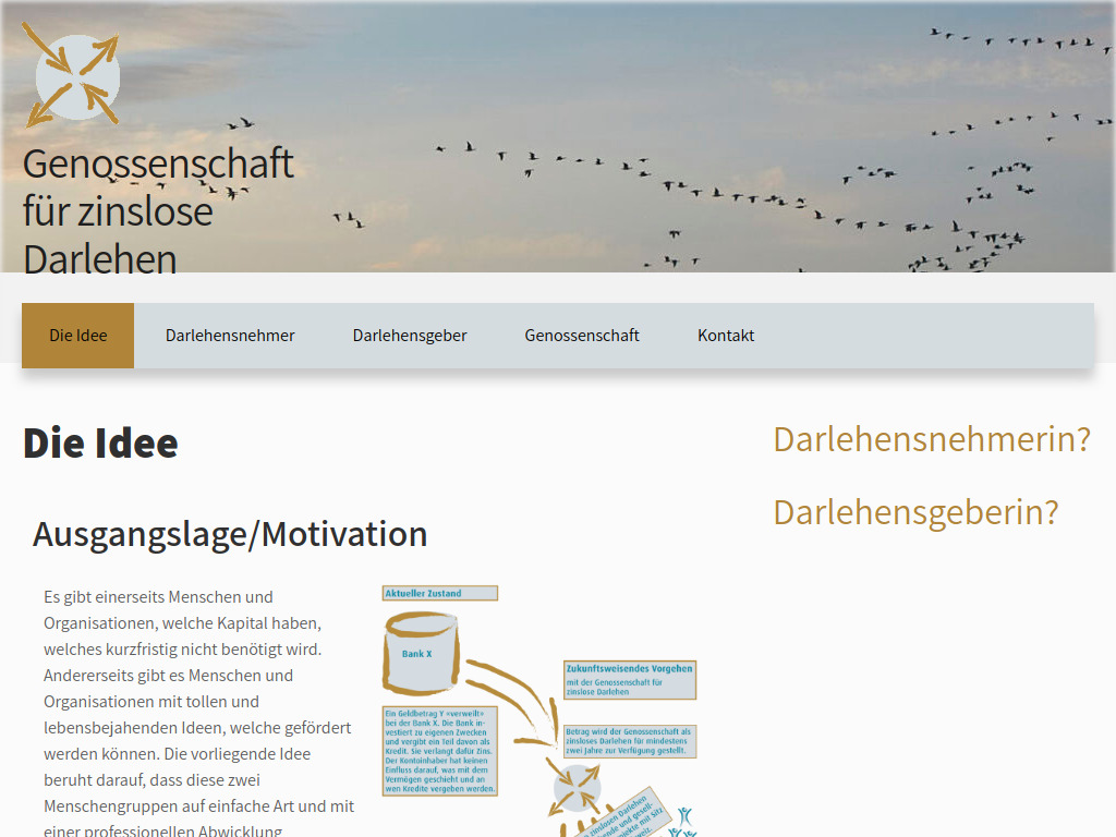 Website von Genossenschaft für zinslose Darlehen in Oberrindal