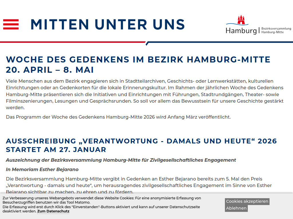 Website von Bezirksversammlung Hamburg-Mitte in Hamburg