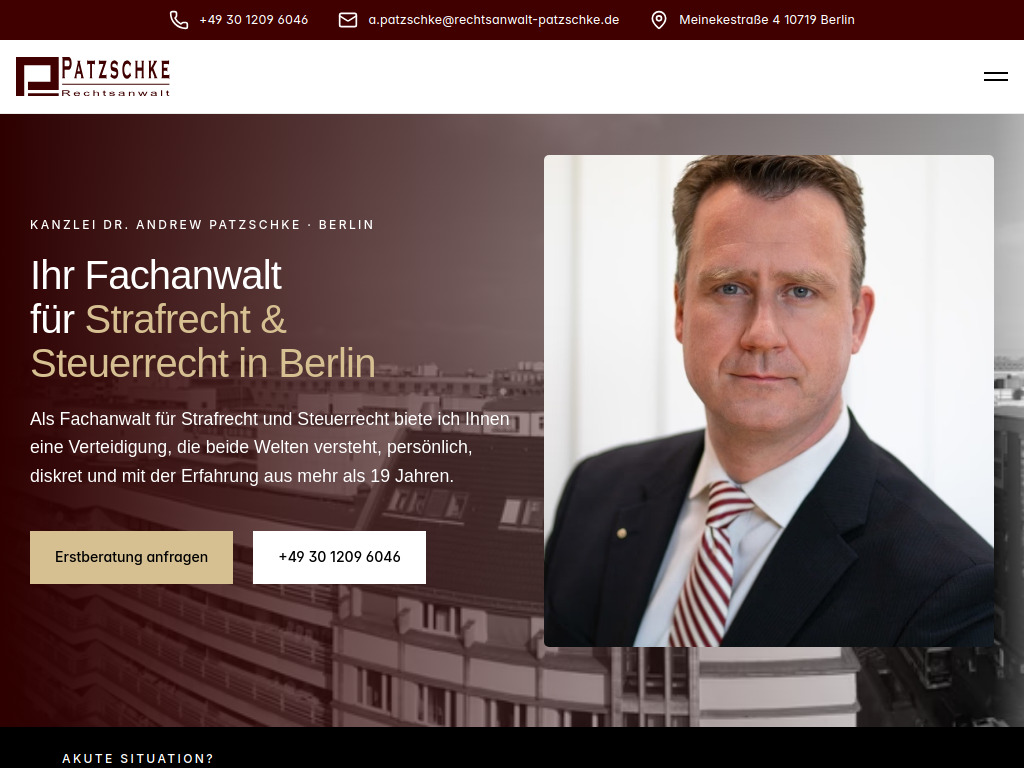 Website von Kanzlei Dr. Andrew Patzschke in Berlin
