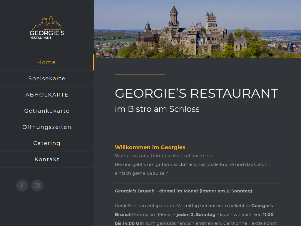 Website von Georgie's Restaurant im Bistro am Schloß in Braunfels
