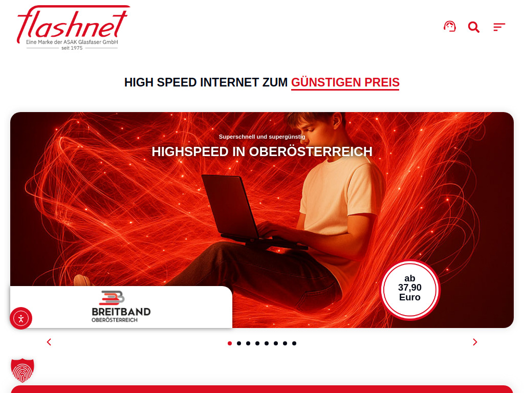 Website von FLASHNET GmbH in Vöcklabruck