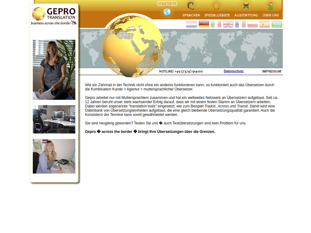 Website von gepro translation in Uttenweiler