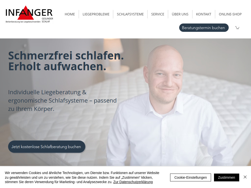Website von Infanger Gesunder Schlaf GmbH in Baar