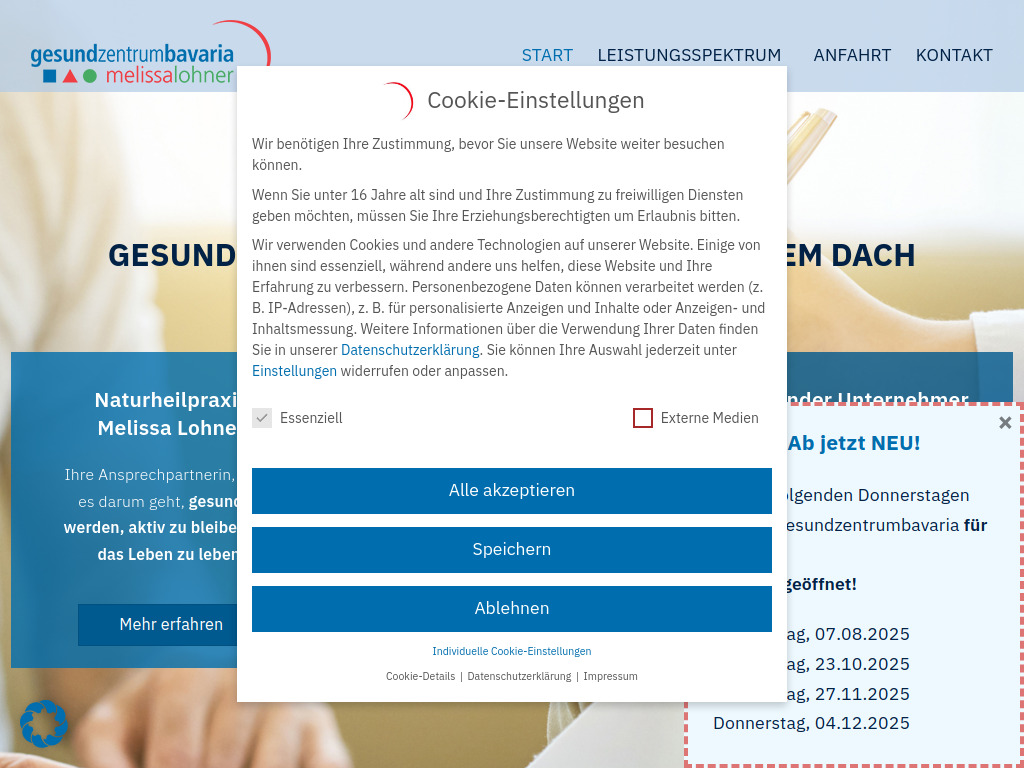 Website von Gesundzentrum Bavaria Melissa Lohner in Tittling