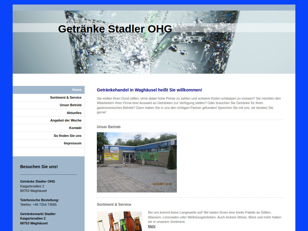 Website von Getränke Stadler OHG in Waghäusel