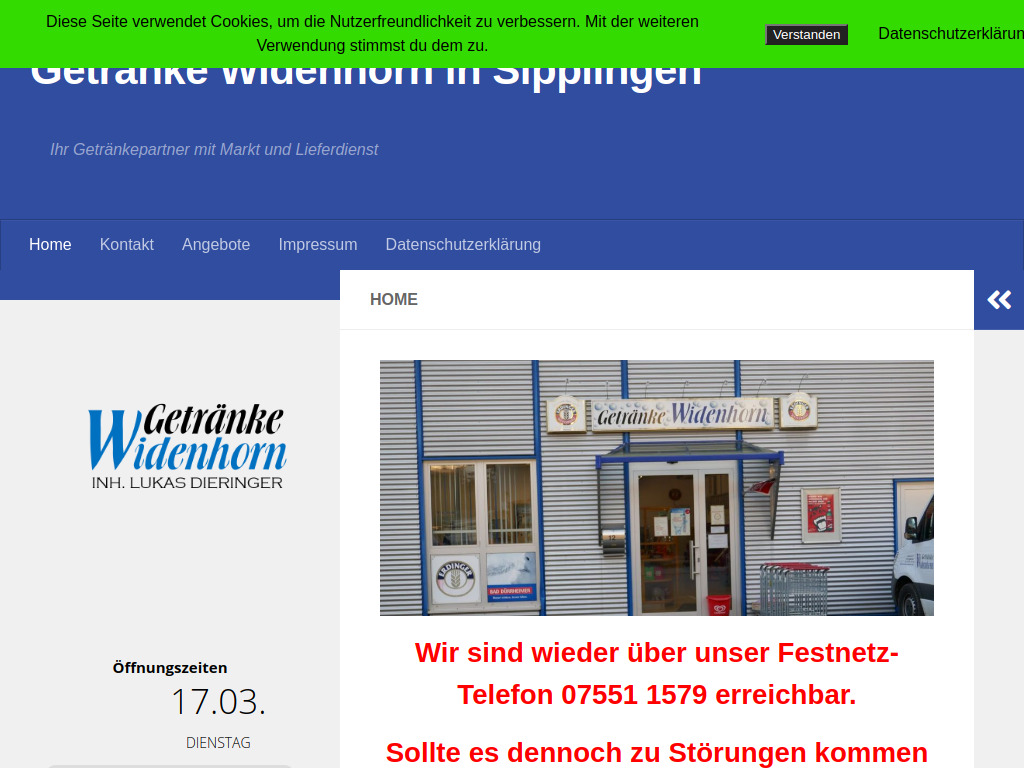 Website von Getränke Widenhorn in Sipplingen
