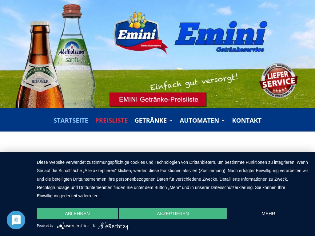 Website von Getränkeservice Emini in Augsburg