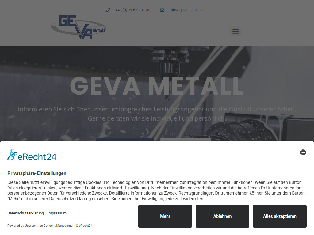 Website von GEVA Metallbearbeitung GmbH in Viersen