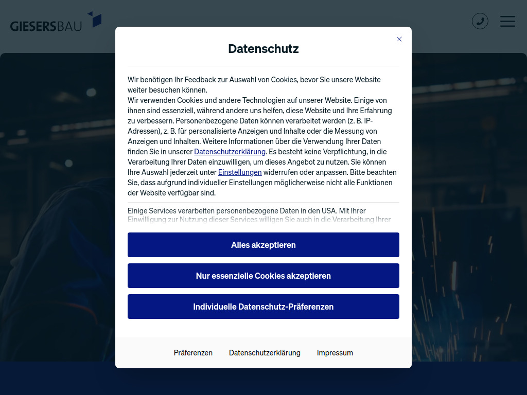 Website von Giesers Stahlbau GmbH in Bocholt