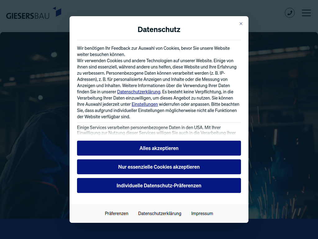 Website von Giesers Stahlbau GmbH in Bocholt