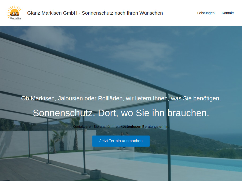 Website von Glanz Markisen GmbH in Wien
