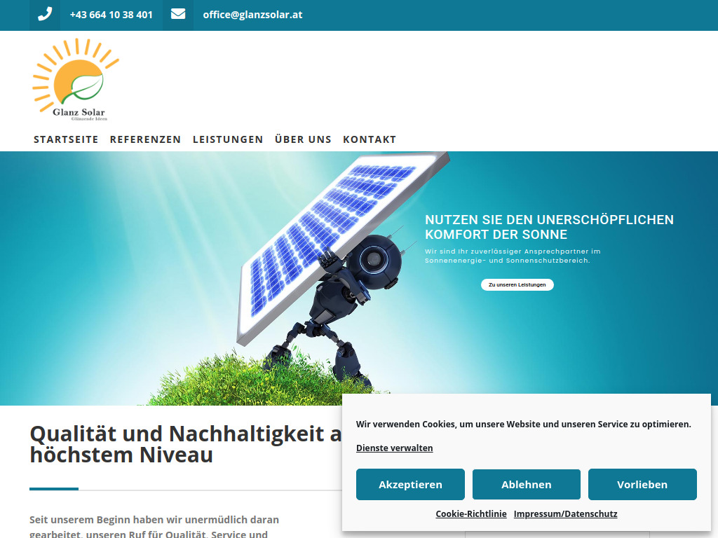 Website von Glanz Solar GmbH in Wien