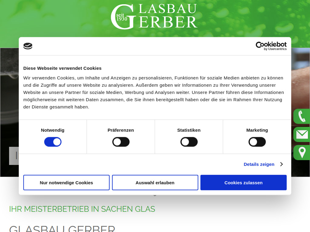 Website von Glasbau Gerber Inhaber Tobias Tietze e.K. in Bautzen