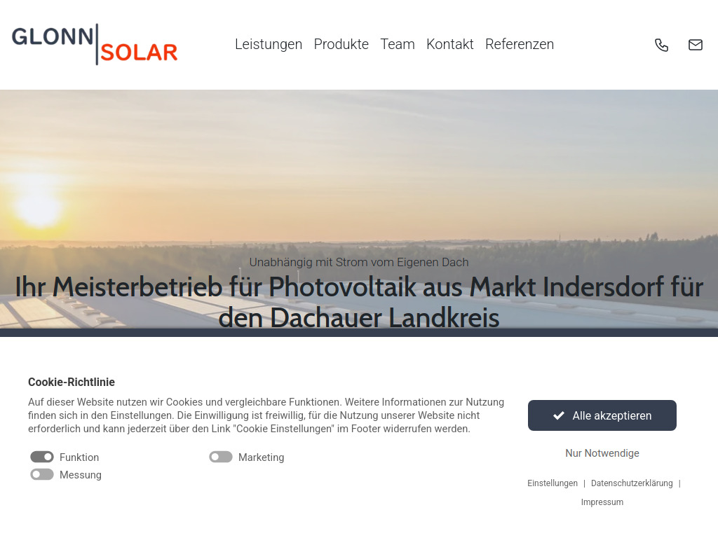 Website von Glonn Solar GmbH in Markt Indersdorf