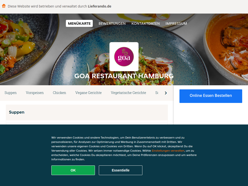 Website von Goa Restaurant Hamburg - Essen online bestellen in Hamburg