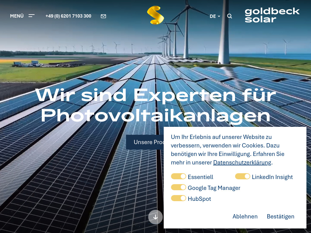Website von GOLDBECK SOLAR GmbH in Hirschberg
