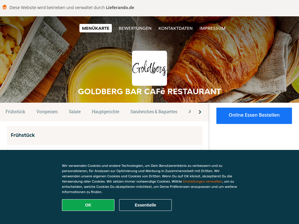 Website von Goldberg Bar Café Restaurant - Essen online bestellen in Berlin