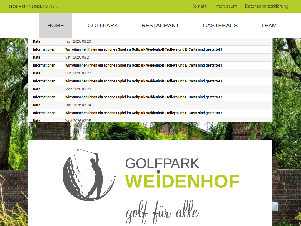 Website von Golf Weidenhof Management UG in Pinneberg