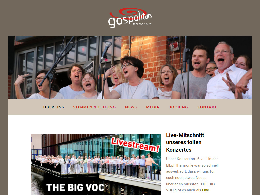 Website von Gospolitans, Gospel- und Popchor e. V.