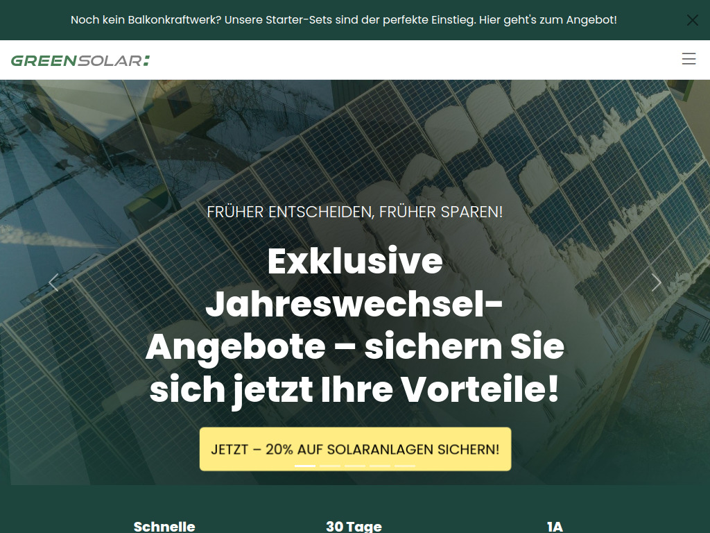 Website von Green Solar GmbH in St